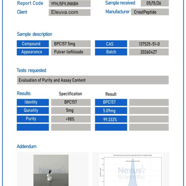 BPC 157 10mg — Certificate of Analysis (BPC157 5mg)