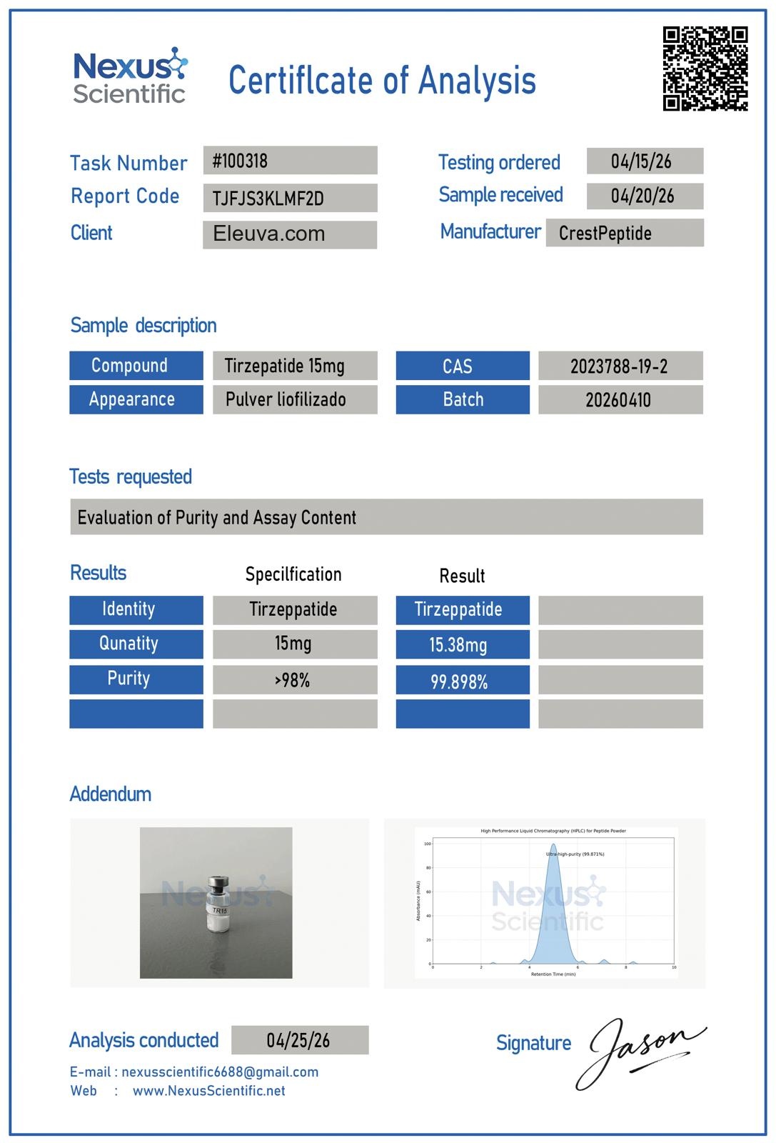 E-T2 20mg — Certificate of Analysis (E-T2 15mg)