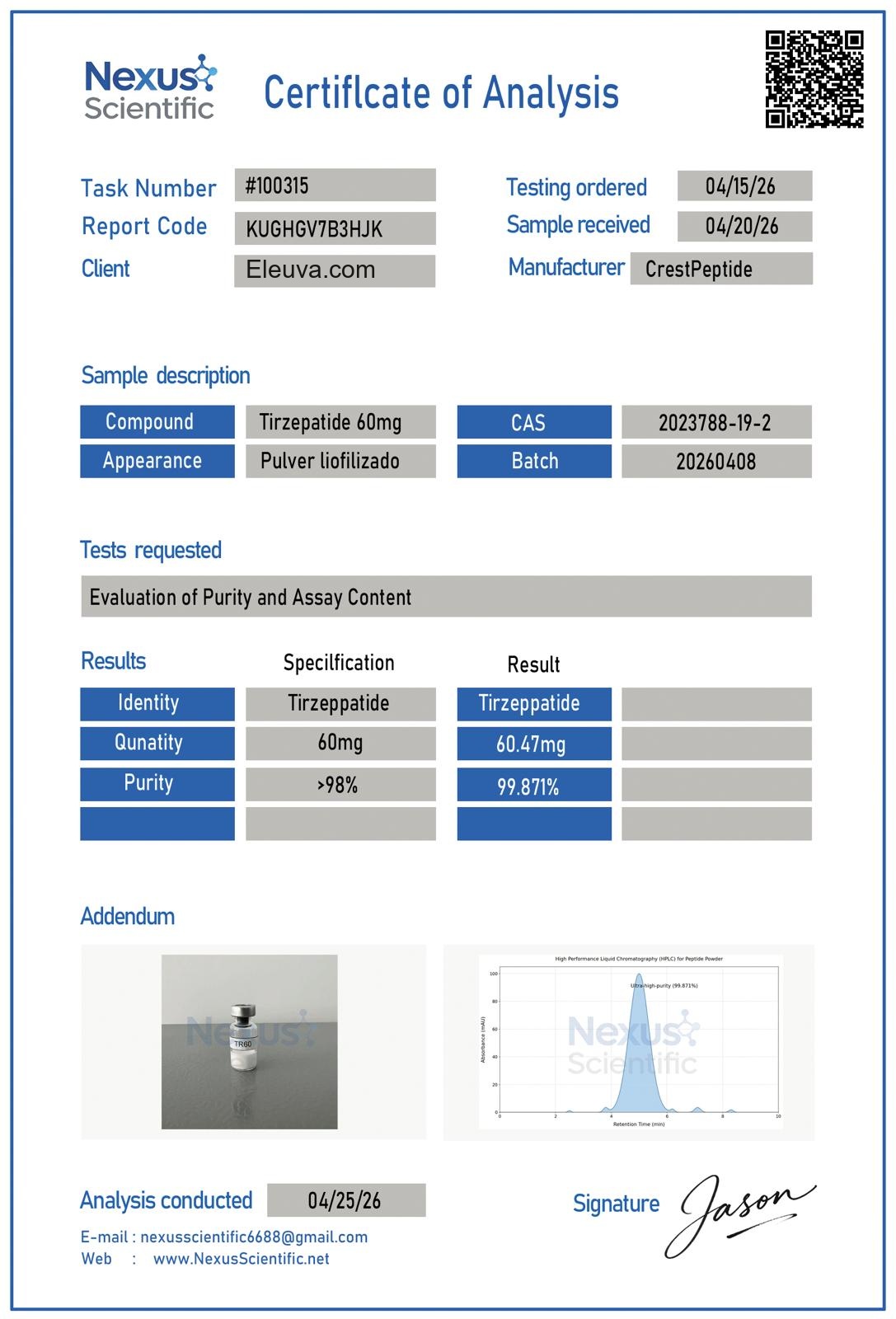 E-T2 50mg — Certificate of Analysis (E-T2 60mg)