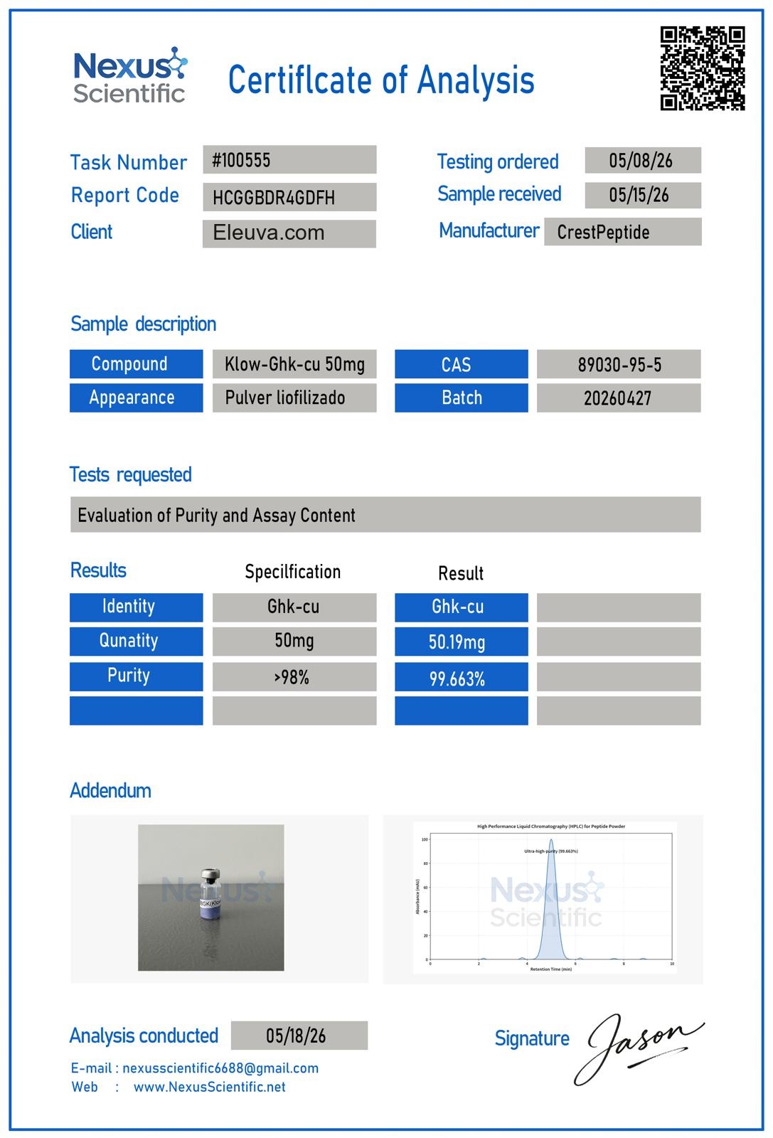 GHK-CU 50mg — Certificate of Analysis (Klow GHK-Cu 50mg)
