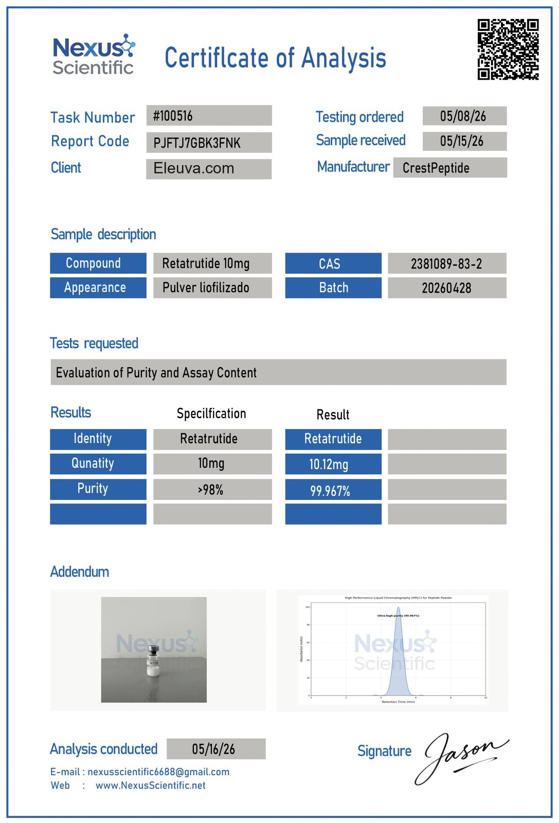 GLP3-R 10mg — Certificate of Analysis (Retatrutide 10mg)