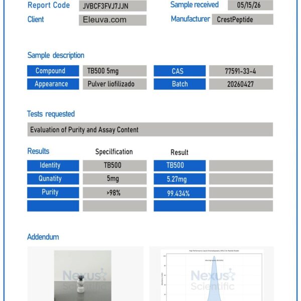 TB500 (Thymosin B4 Acetate) 2mg — Certificate of Analysis (TB500 5mg)